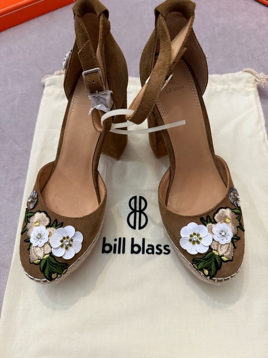 bill blass Shoes - Bill Blass Floral Embroidered Platform Heels Women 8.5 Brown Suede Ankle Strap